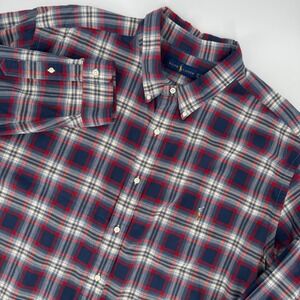 Ralph Lauren Mens 4XLT Plaid Button Down Sport Shirt Navy Red Long Sleeve Tall